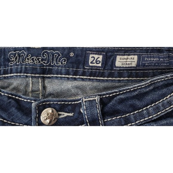 Miss Me Women's Signature Skinny  Jeans Blue Paisley Design Size 26 - Picture 6 of 8